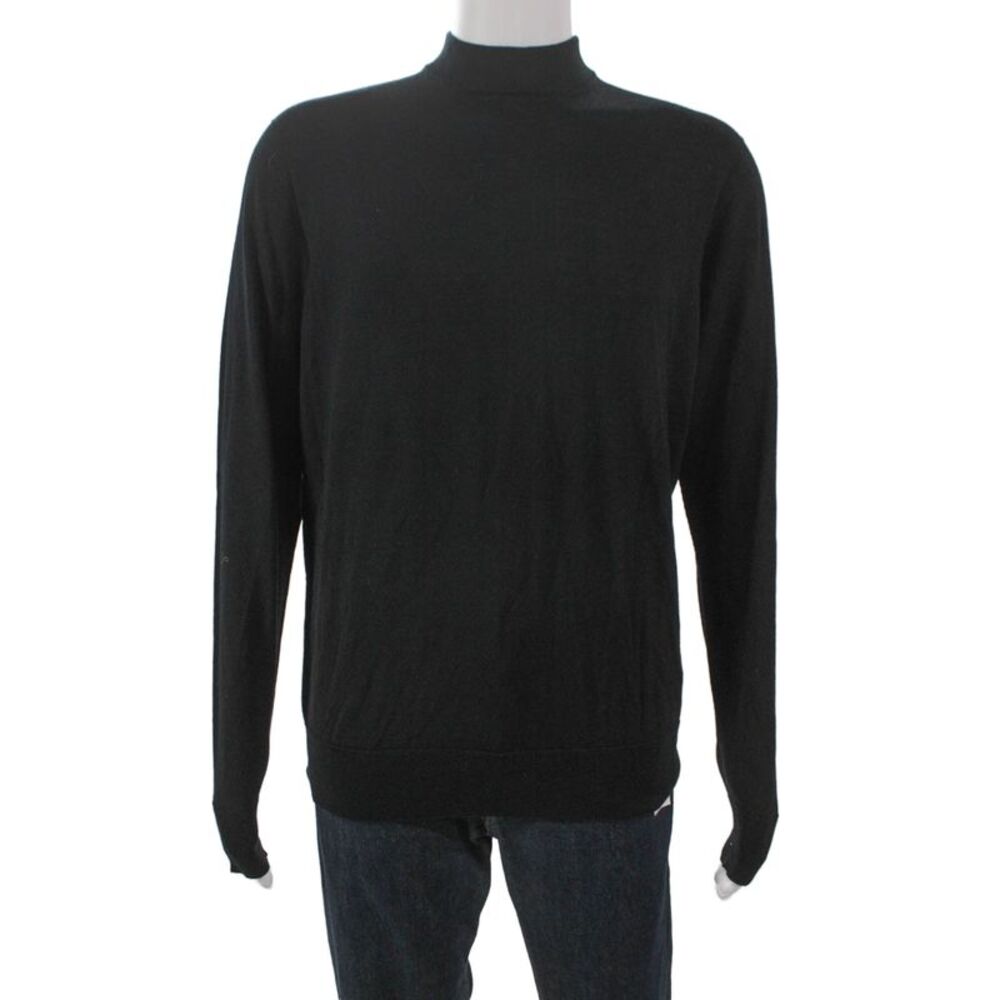 Son Of A Tailor Men Black Merino Wool Mock Neck Pullover Sweater Size S